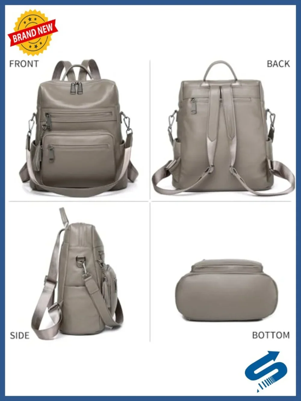 Genuine Leather Convertible Backpack Shoulder Bag Travel Daypack